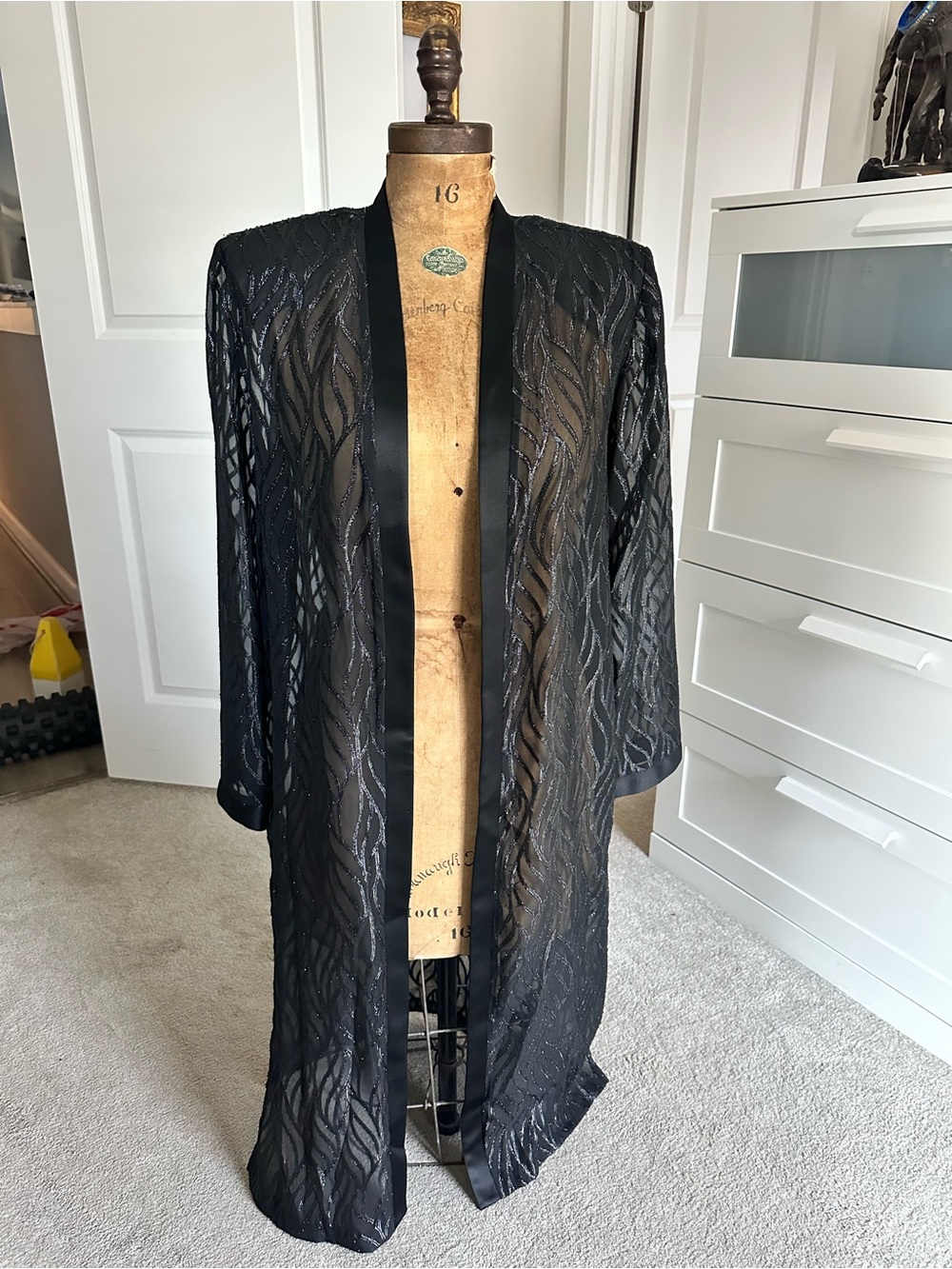 Sheer Black Beaded Duster - Elegant Vintage